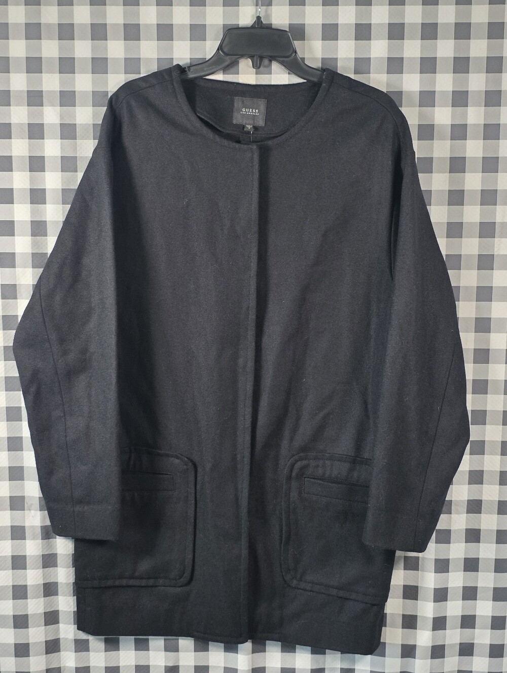 GUESS Los Angeles Cocoon Coat M Black Wool Blend Oversized Jacket $158 Luxury